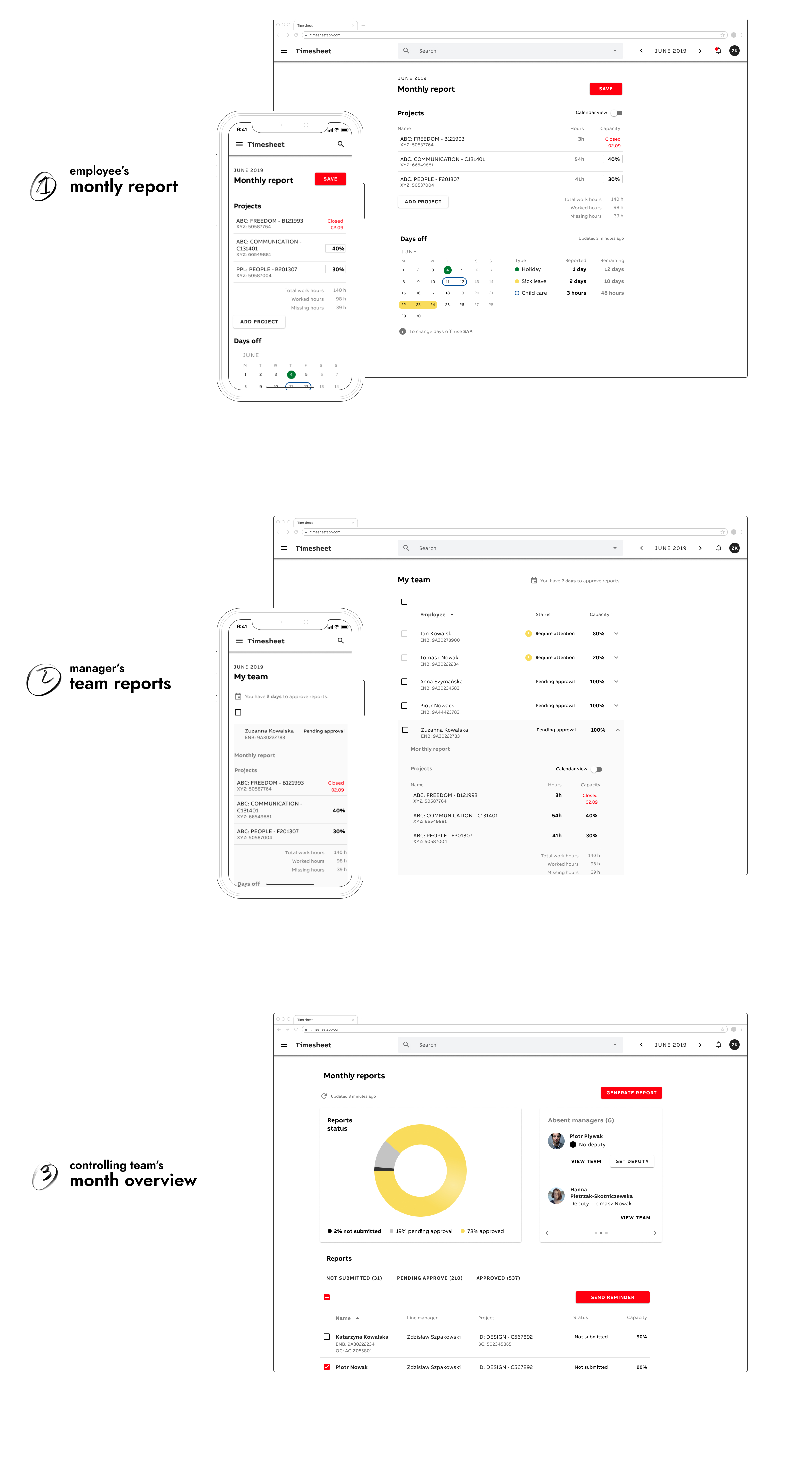 UI designs of the application.